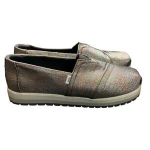 TOMS Silver Iridescent Slip On Flats Womens Size 6 Rainbow Metallic Shoes